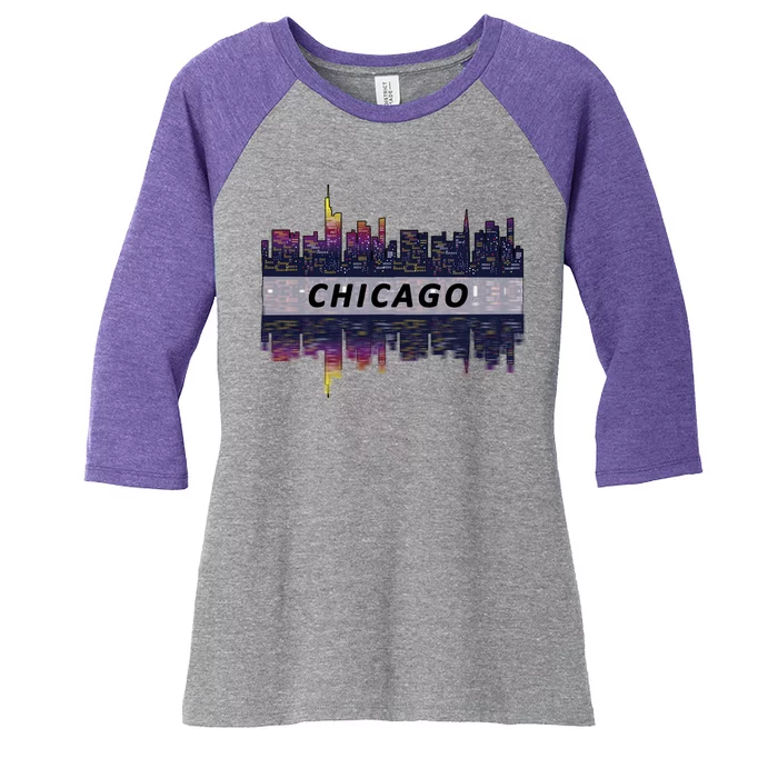 Cool Chicago Skyline Women's Tri-Blend 3/4-Sleeve Raglan Shirt