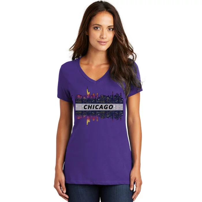 Cool Chicago Skyline Women's V-Neck T-Shirt