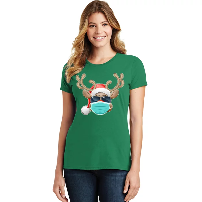 Cool Christmas Rudolph Red Nose Reindeer Mask 2020 Quarantined Women's T-Shirt