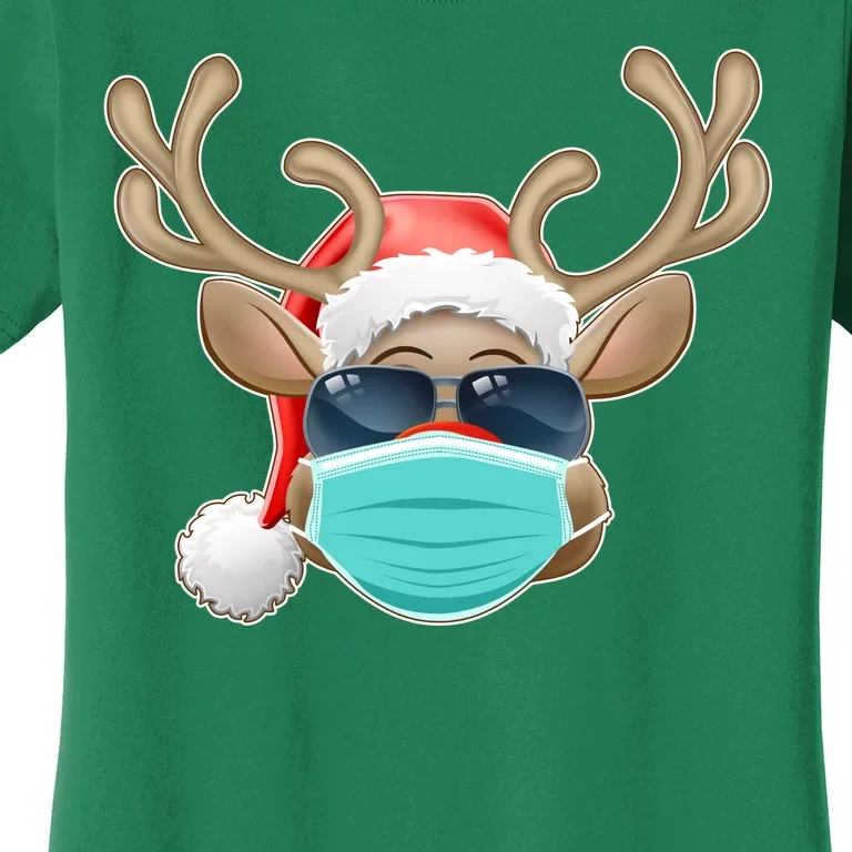 Cool Christmas Rudolph Red Nose Reindeer Mask 2020 Quarantined Women's T-Shirt