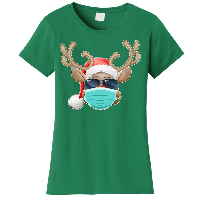 Cool Christmas Rudolph Red Nose Reindeer Mask 2020 Quarantined Women's T-Shirt