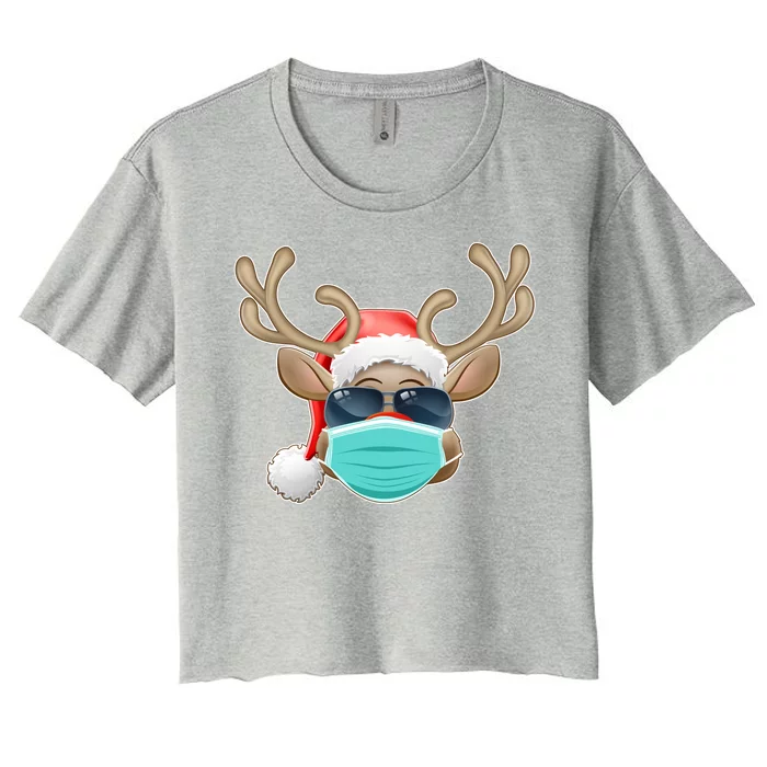 Cool Christmas Rudolph Red Nose Reindeer Mask 2020 Quarantined Women's Crop Top Tee