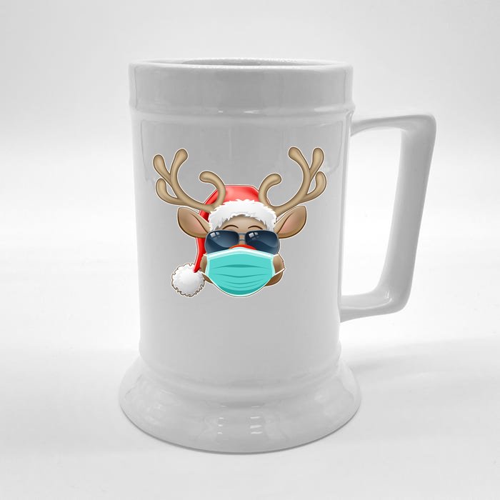 Cool Christmas Rudolph Red Nose Reindeer Mask 2020 Quarantined Front & Back Beer Stein