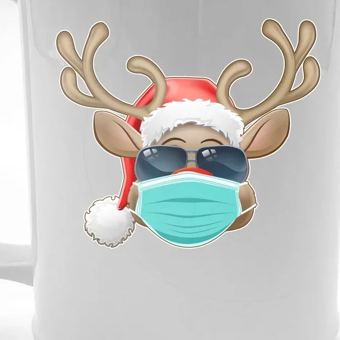 Cool Christmas Rudolph Red Nose Reindeer Mask 2020 Quarantined Front & Back Beer Stein