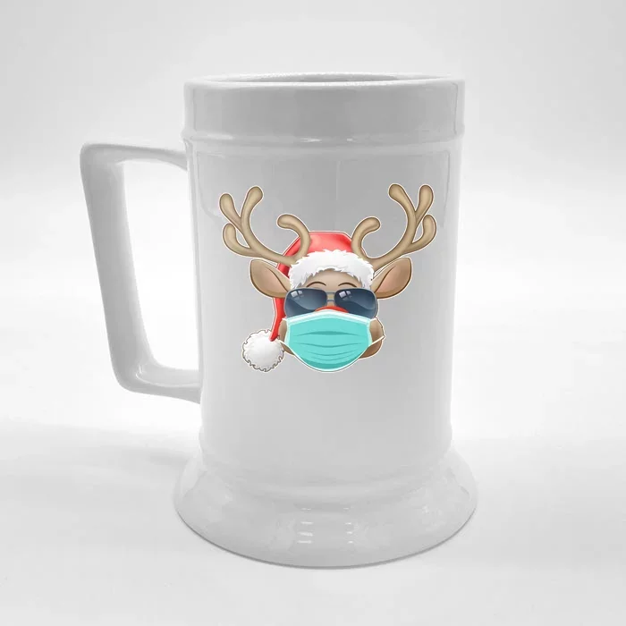 Cool Christmas Rudolph Red Nose Reindeer Mask 2020 Quarantined Front & Back Beer Stein