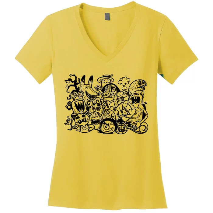 Cool Classic Cartoonish Character Group Women's V-Neck T-Shirt