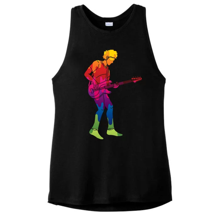 Cool Colorful Music Guitar Guy Ladies Tri-Blend Wicking Tank