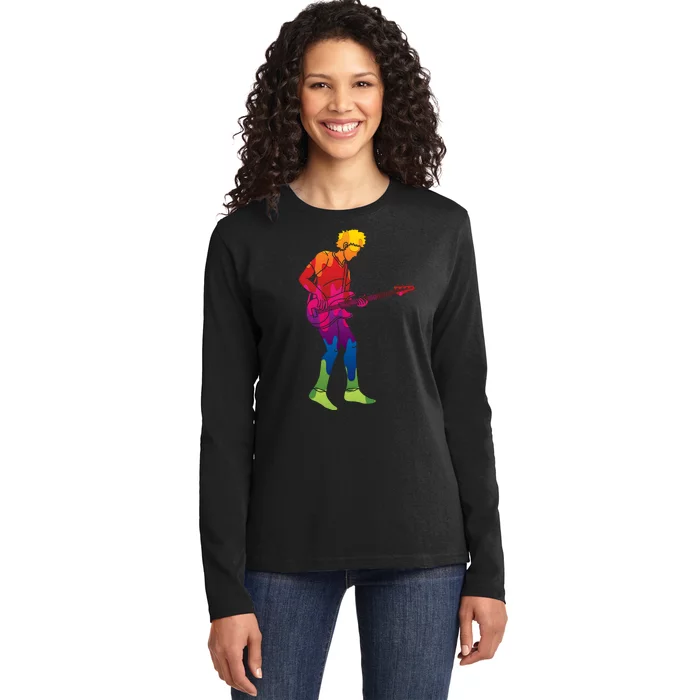 Cool Colorful Music Guitar Guy Ladies Long Sleeve Shirt