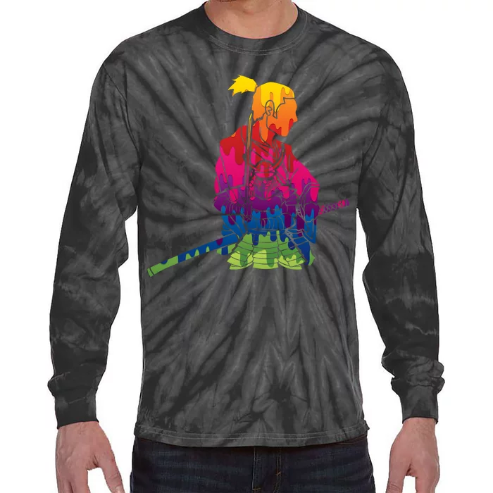 Cool Colorful Samurai Katana Tie-Dye Long Sleeve Shirt