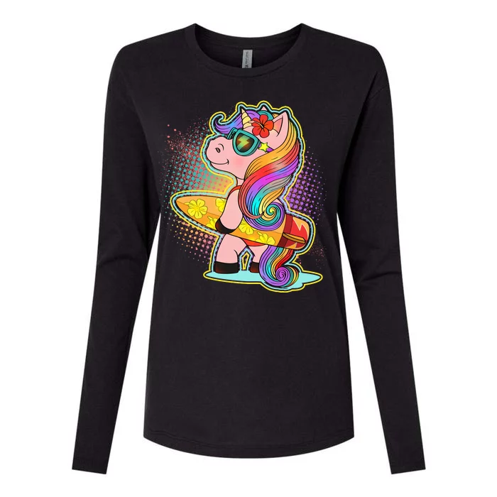 Cool Cute Surfer Unicorn Womens Cotton Relaxed Long Sleeve T-Shirt