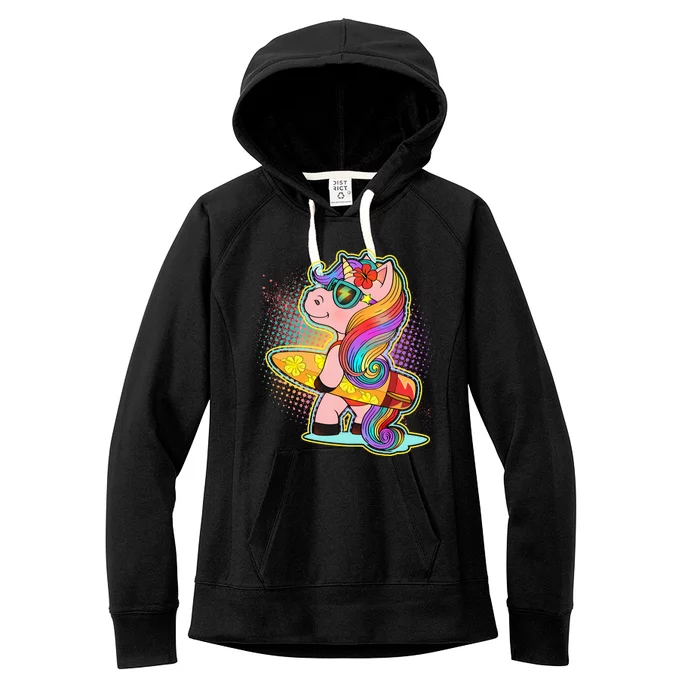 Cool Cute Surfer Unicorn Women's Fleece Hoodie