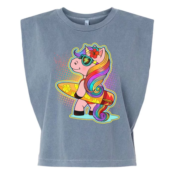 Cool Cute Surfer Unicorn Garment-Dyed Women's Muscle Tee