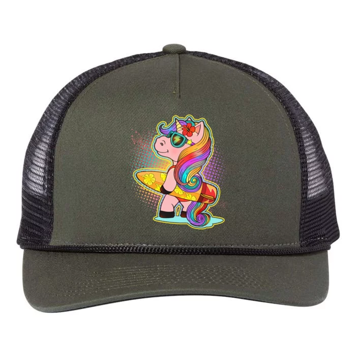 Cool Cute Surfer Unicorn Retro Rope Trucker Hat Cap