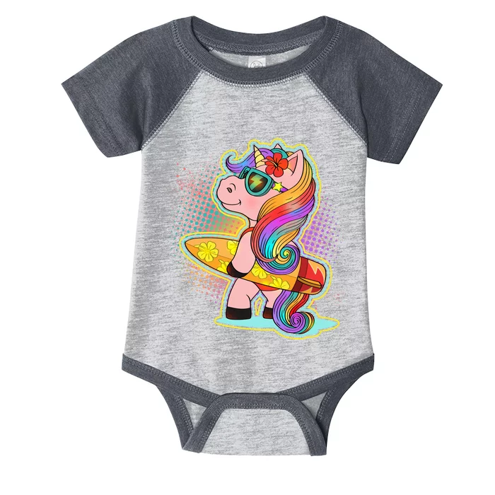 Cool Cute Surfer Unicorn Infant Baby Jersey Bodysuit