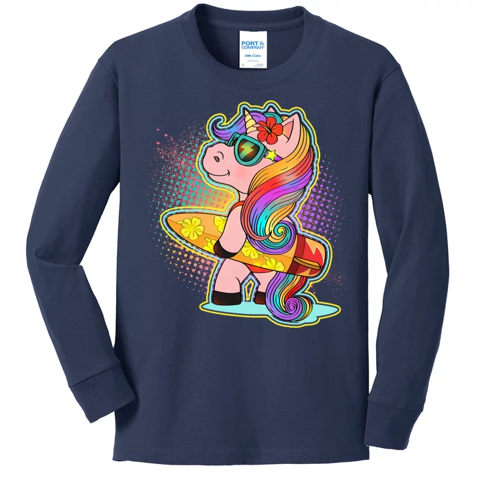 Cool Cute Surfer Unicorn Kids Long Sleeve Shirt