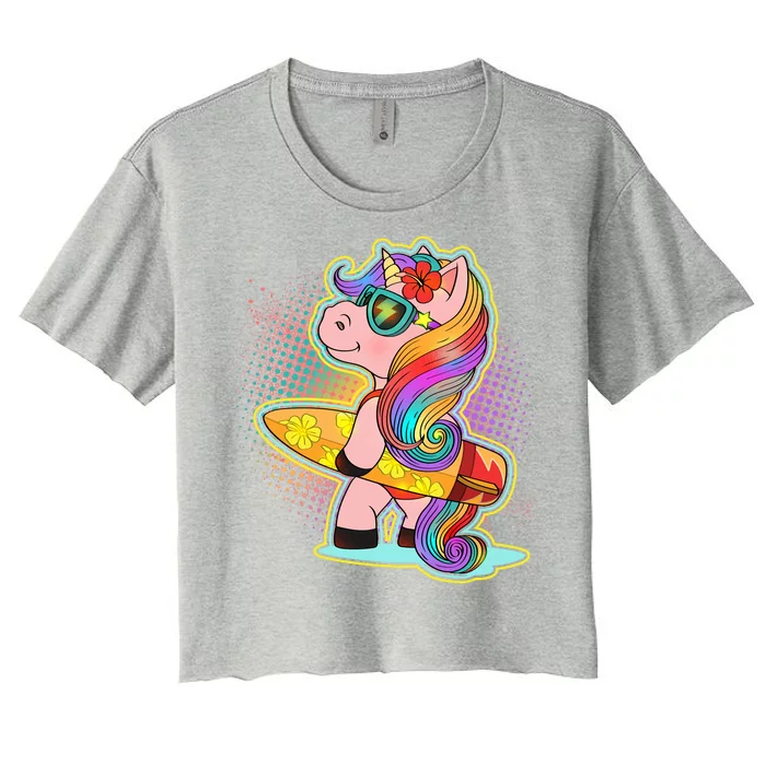 Cool Cute Surfer Unicorn Women's Crop Top Tee