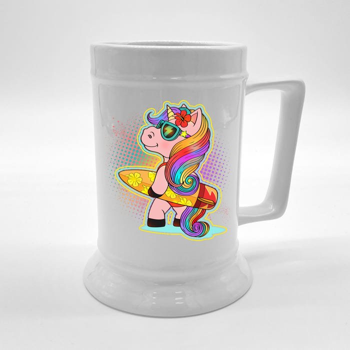 Cool Cute Surfer Unicorn Front & Back Beer Stein