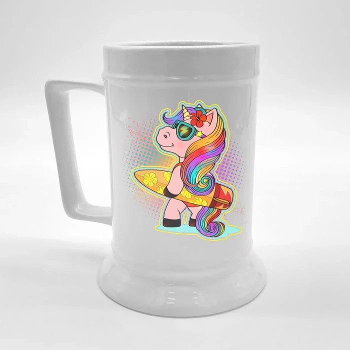 Cool Cute Surfer Unicorn Front & Back Beer Stein