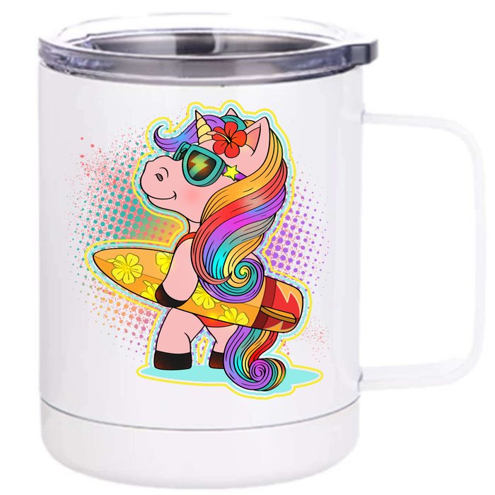 Cool Cute Surfer Unicorn Front & Back 12oz Stainless Steel Tumbler Cup