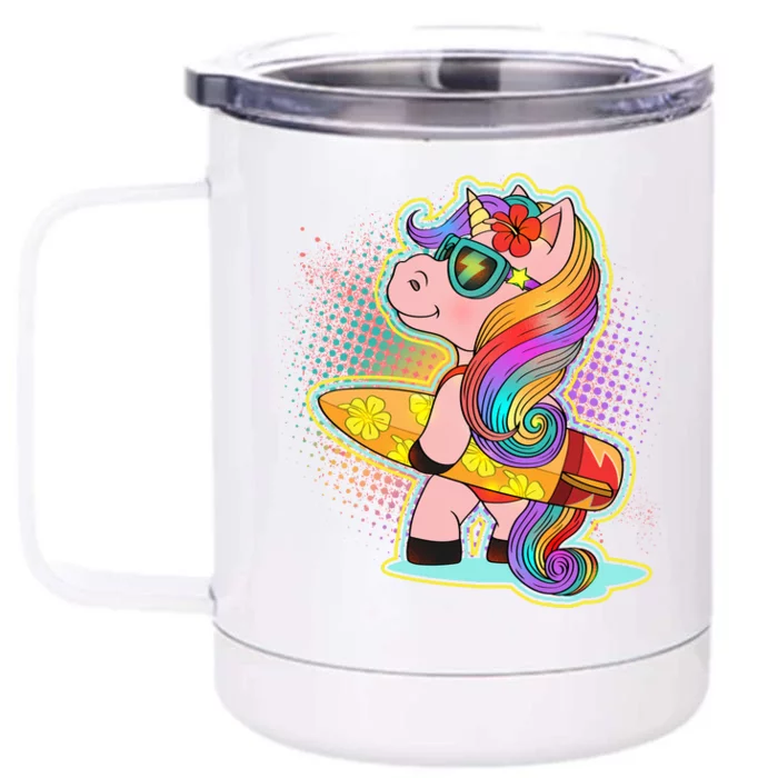 Cool Cute Surfer Unicorn Front & Back 12oz Stainless Steel Tumbler Cup