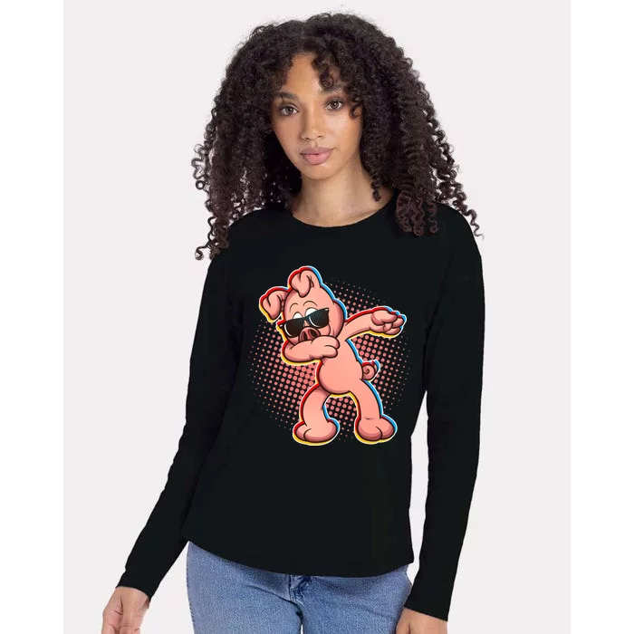 Cool Dabbing Pig Womens Cotton Relaxed Long Sleeve T-Shirt