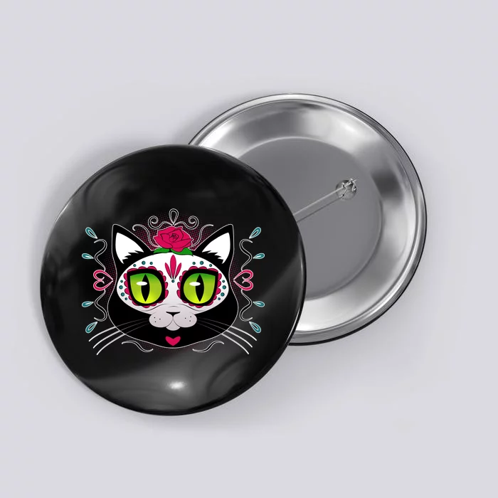 Cool Day Of The Dead Cat Button