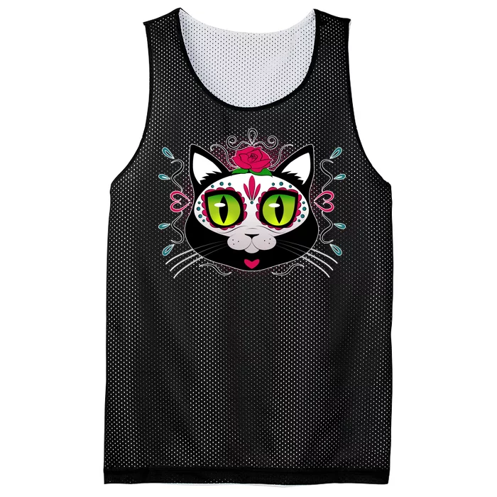 Cool Day Of The Dead Cat Mesh Reversible Basketball Jersey Tank