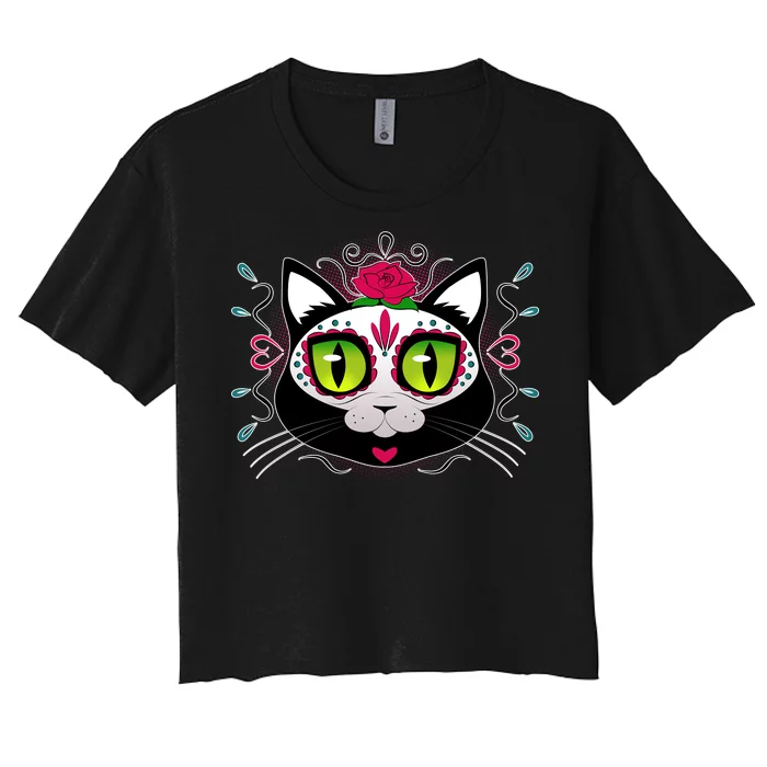 Cool Day Of The Dead Cat Women's Crop Top Tee