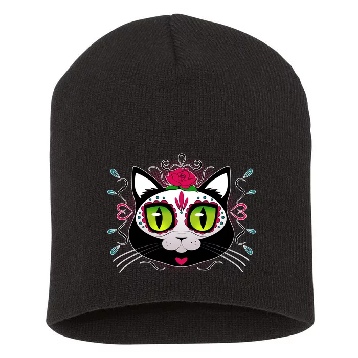 Cool Day Of The Dead Cat Short Acrylic Beanie