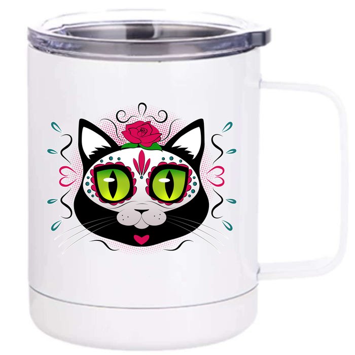 Cool Day Of The Dead Cat Front & Back 12oz Stainless Steel Tumbler Cup