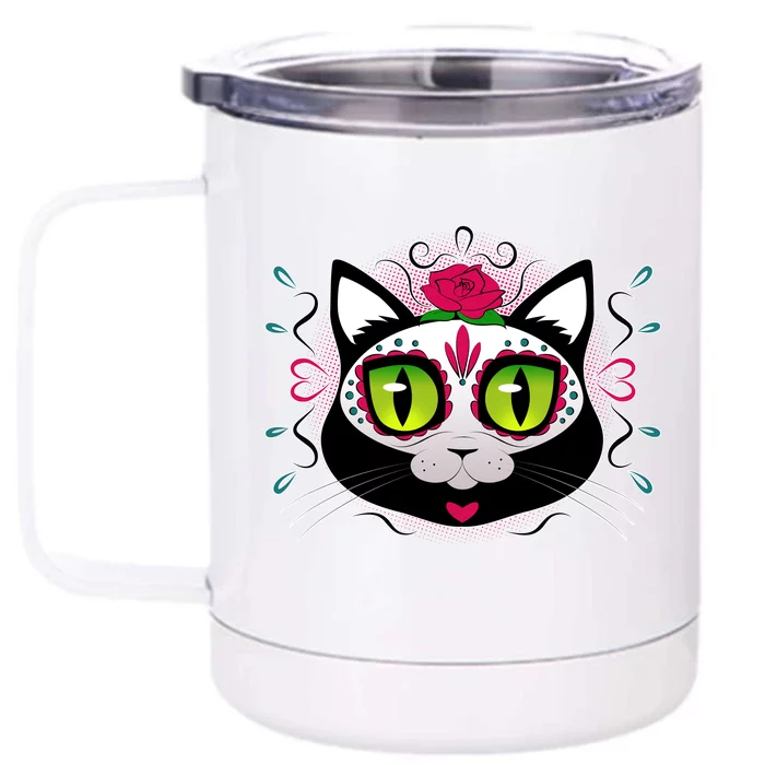 Cool Day Of The Dead Cat Front & Back 12oz Stainless Steel Tumbler Cup