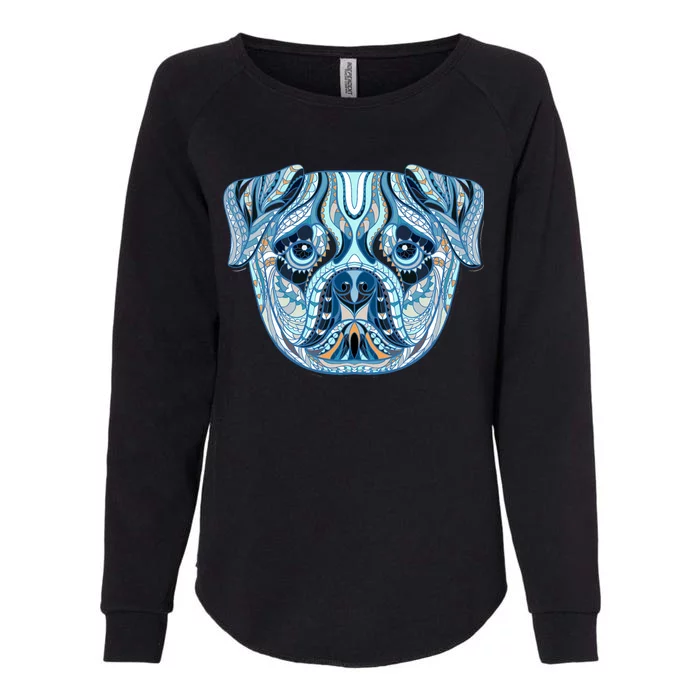 Cool Ethnic Trippy Pug Dog Face Womens California Wash Sweatshirt