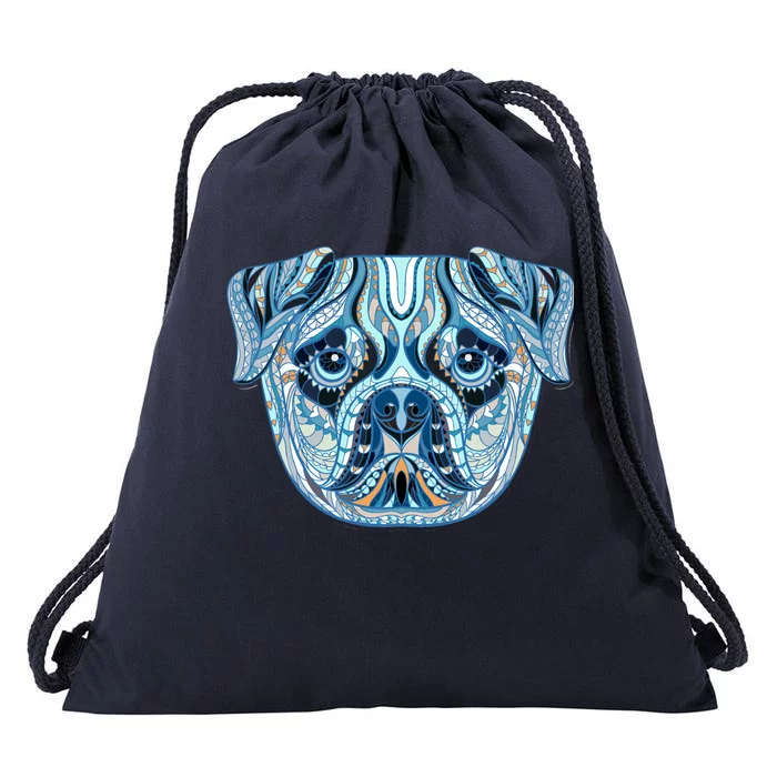 Cool Ethnic Trippy Pug Dog Face Drawstring Bag