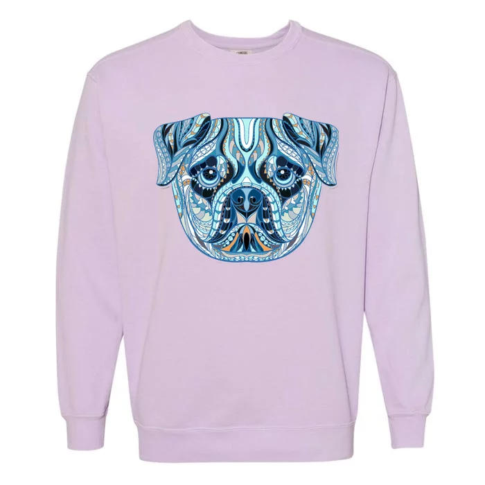 Cool Ethnic Trippy Pug Dog Face Garment-Dyed Sweatshirt