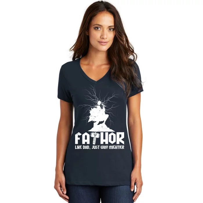 Cool Father's Day Mighty FATHOR Women's V-Neck T-Shirt