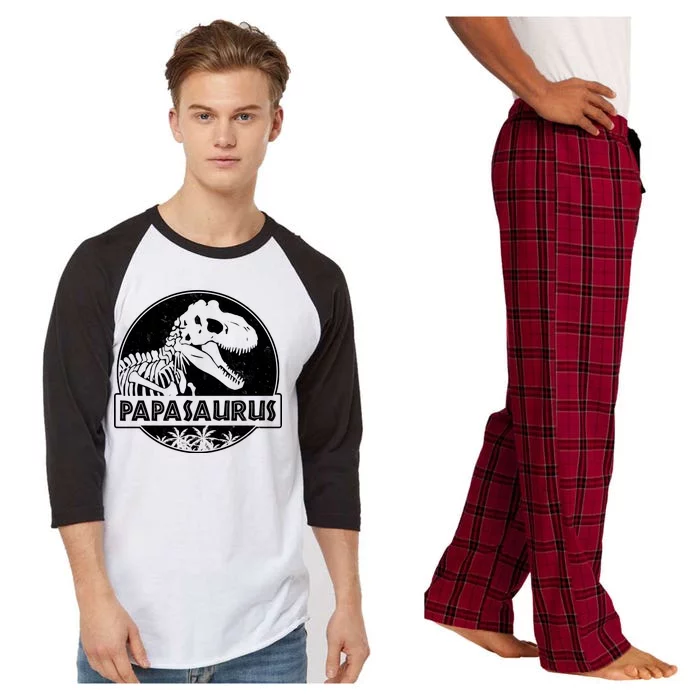 Cool Father's Day Papasaurus Emblem Raglan Sleeve Pajama Set