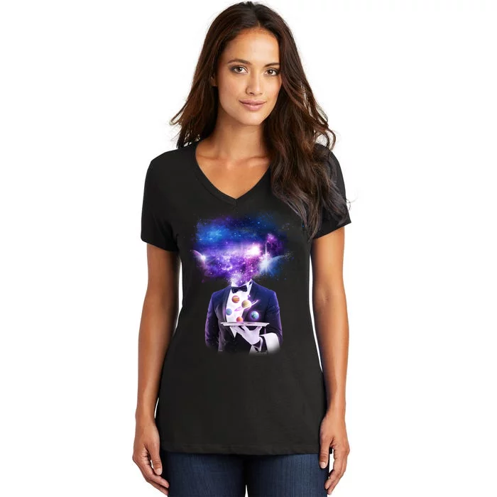 Cool Galaxy Space Head Women's V-Neck T-Shirt