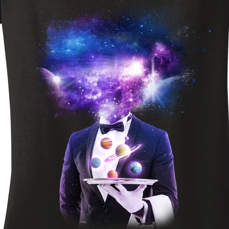 Cool Galaxy Space Head Women's V-Neck T-Shirt