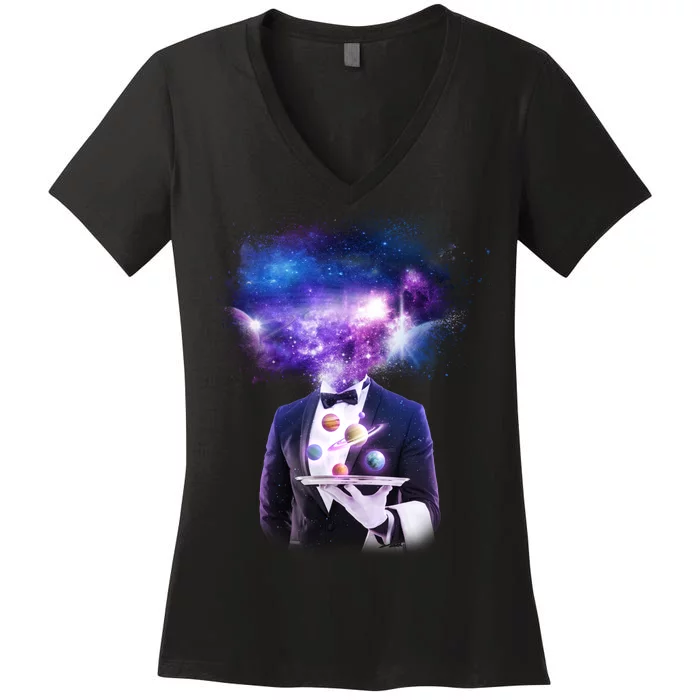 Cool Galaxy Space Head Women's V-Neck T-Shirt