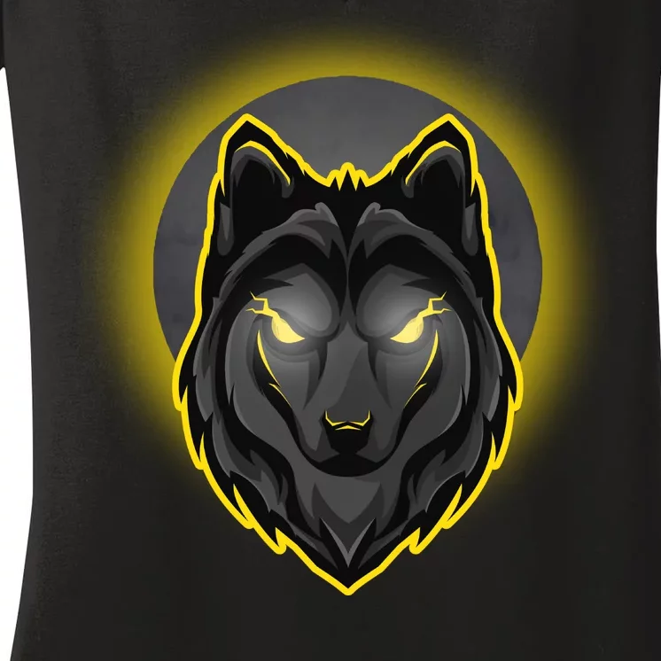 Cool Ghost Wolf Glowing Moon Women's V-Neck T-Shirt