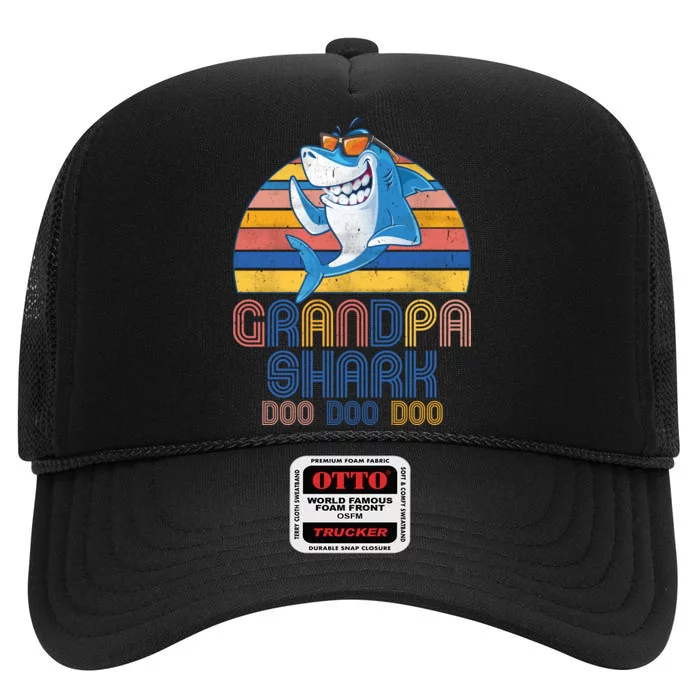 Cool Grandpa Shark Doo Doo Doo High Crown Mesh Trucker Hat