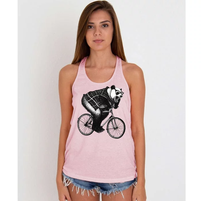 Cool Grey Style Hipster Panda Women's Knotted Racerback Tank