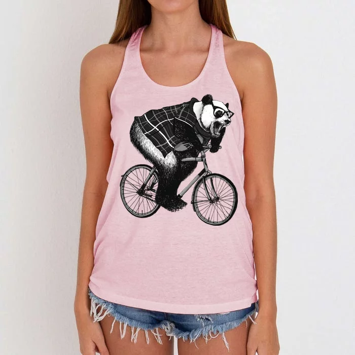 Cool Grey Style Hipster Panda Women's Knotted Racerback Tank