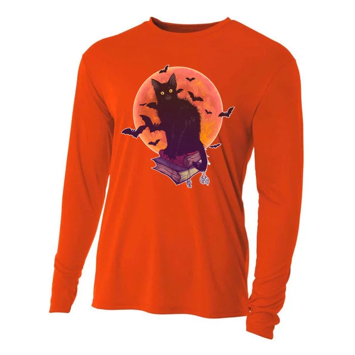 Cool Halloween Black Cat Moon Cooling Performance Long Sleeve Crew