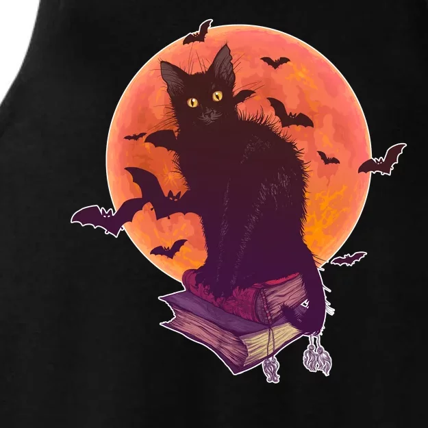 Cool Halloween Black Cat Moon Ladies Tri-Blend Wicking Tank