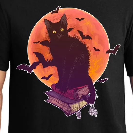 Cool Halloween Black Cat Moon Pajama Set