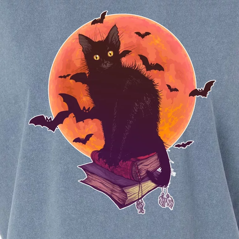 Cool Halloween Black Cat Moon Garment-Dyed Women's Muscle Tee