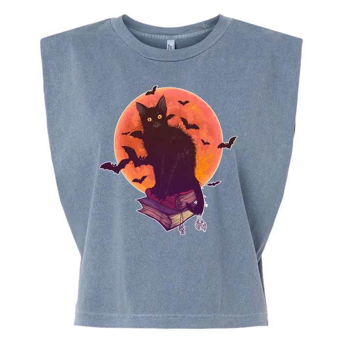 Cool Halloween Black Cat Moon Garment-Dyed Women's Muscle Tee