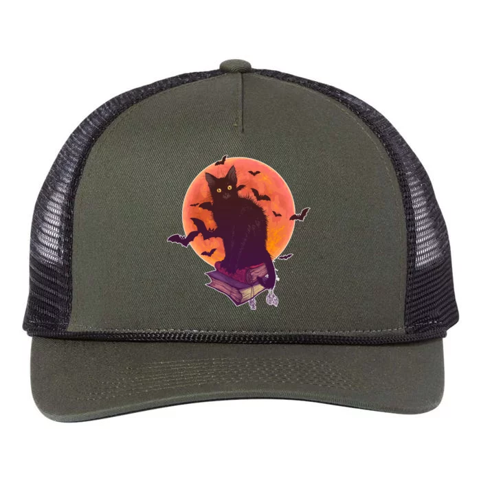 Cool Halloween Black Cat Moon Retro Rope Trucker Hat Cap