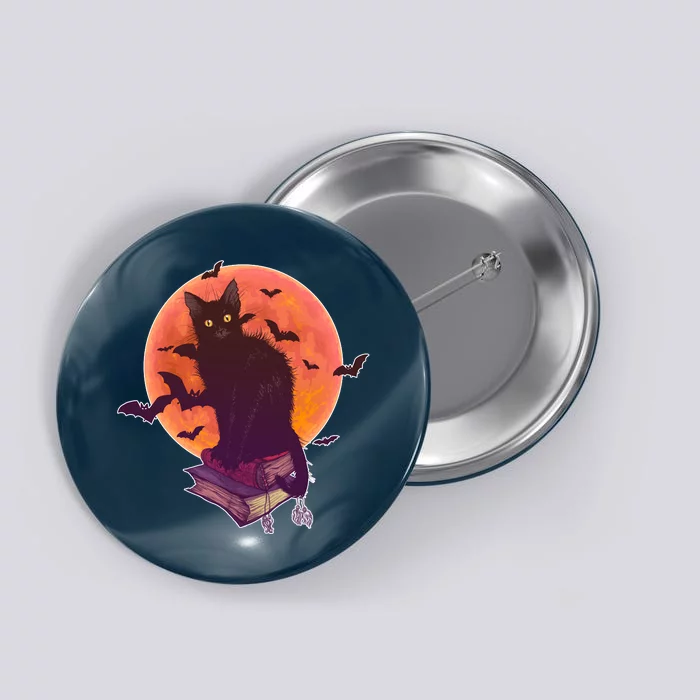 Cool Halloween Black Cat Moon Button